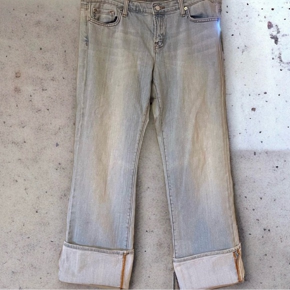 Trendy Bootcut/wide leg cuffed up jeans. Baby blue. Super soft and comfortable. - Picture 5 of 15